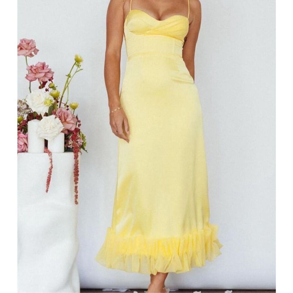 Angel Biba BUONA SERA HEM DECORATION MIDI DRESS LEMON